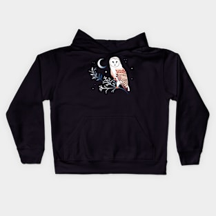 Owl on a frosted winter branch Kids Hoodie